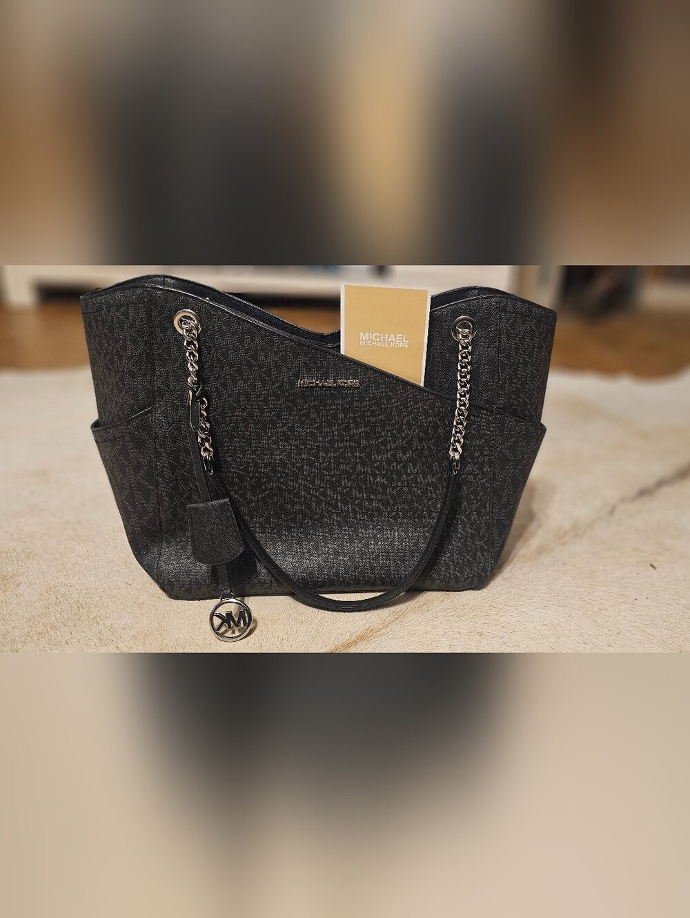 NEW w/tags Michael Kors Black MK Logo Chain-Handle Large Jet Set